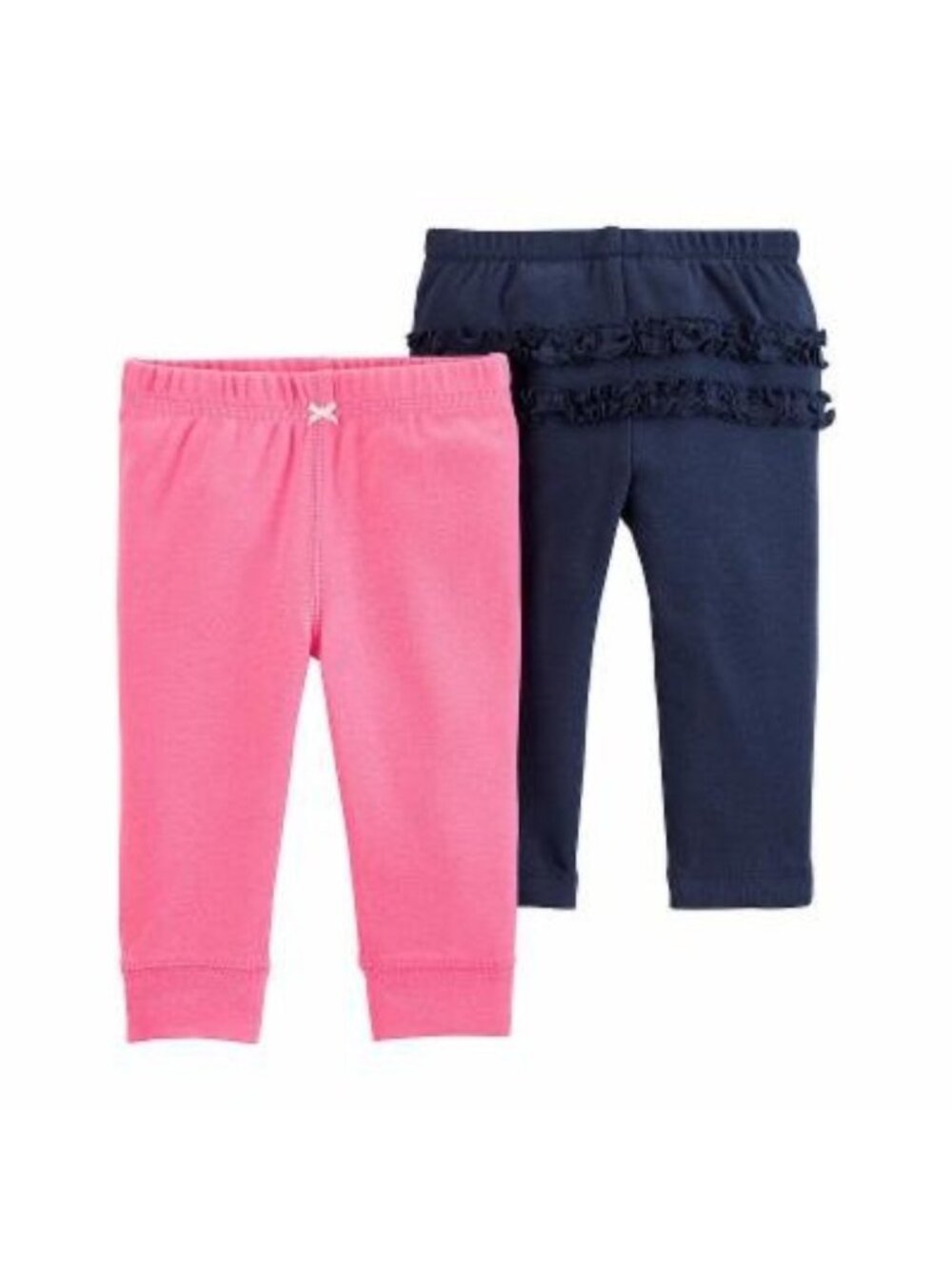 Baby Girls 2-Pack Leggings Pink & Navy With Ruffle & Bow Design Cotton Blend NB